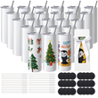 VEVOR 24 Pack ίσια ποτήρια εξάχνωσης, 20 ουγκιές κενό ποτηράκι χύμα, ανοξείδωτο ατσάλι διπλού τοιχώματος ποτηράκια με άχυρο, καπάκι, βούρτσα, βάση, συρρικνωμένο περιτύλιγμα, κουτί δώρου, για πίεση θερμότητας και μεταφορά θερμότητας