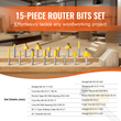 VEVOR Router Bits Σετ 15 τεμαχίων Carbide Router Bit 1/4 ίντσας θήκη μεταφοράς