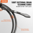 VEVOR Sectional Drain Cable Cleaning Cable 100FTx5/8In & 7 Cutters for 0,8"-3,9" Pipes