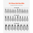 Hex Bit Socket Set 32-Pece S2 Alloy Steel Cr-V Steel Standard SAE and Metric