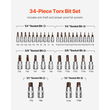 Torx Bit Socket Σετ 34 τεμαχίων Solid Star and Tamper Proof T6-T70 S2 Alloy Steel
