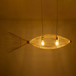 GloboStar® FISH 01927 Μοντέρνο Κρεμαστό Φωτιστικό Πλέγμα Δίφωτο 2 x E27 IP20 Μπεζ Ξύλο - Μ130 x Π42 x Υ42cm