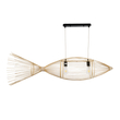 GloboStar® FISH 01927 Μοντέρνο Κρεμαστό Φωτιστικό Πλέγμα Δίφωτο 2 x E27 IP20 Μπεζ Ξύλο - Μ130 x Π42 x Υ42cm