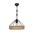 GloboStar® ZION 203-0003 Vintage Κρεμαστό Φωτιστικό Σχοινί Μονόφωτο 1 x E27 IP20 Μαύρο Μέταλλο με Μπεζ Σχοινί - Μ33 x Π33 x Υ29cm