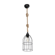 GloboStar® TALAH 203-0009 Vintage Κρεμαστό Φωτιστικό Σχοινί Μονόφωτο 1 x E27 IP20 Μαύρο Μέταλλο με Μπεζ Σχοινί - Μ15.5 x Π15.5 x Υ30cm