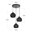 GloboStar® YASAM 203-0022 Vintage Κρεμαστό Φωτιστικό Πλέγμα Τρίφωτο 3 x E27 IP20 Μαύρο Ρατάν - Μ42 x Π42 x Υ54cm