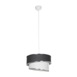 GloboStar® SONIA 203-0123 Μοντέρνο Κρεμαστό Φωτιστικό Καπέλο Μονόφωτο 1 x E27 IP20 Γκρι & Λευκό Ύφασμα με Ασημί Λεπτομέρεια - Μ30 x Π30 x Υ90 cm
