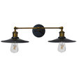 GloboStar® MINIMALL 01069 Vintage Επιτοίχιο Φωτιστικό Απλίκα Δίφωτο 2 x E27 IP20 Μαύρο & Χρυσό Μέταλλο - Μ30 x Π60 x Υ18cm