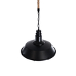 GloboStar® CRANE 01109 Vintage Κρεμαστό Φωτιστικό Καμπάνα Μονόφωτο 1 x E27 IP20 Μαύρο Μέταλλο με Μπεζ Σχοινί - Μ36 x Π36 x Υ30cm