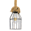 GloboStar® LAICO 01129 Vintage Κρεμαστό Φωτιστικό Πλέγμα Μονόφωτο 1 x E27 IP20 Μπρούτζινο Μέταλλο με Μπεζ Σχοινί - Μ12 x Π12 x Υ100cm