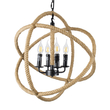 GloboStar® VITRUVIAN 01141 Vintage Κρεμαστό Φωτιστικό Ανάρτηση Πολύφωτο 4 x E14 IP20 Μαύρο Μέταλλο με Μπεζ Σχοινί - Μ53 x Π53 x Υ53cm