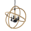 GloboStar® VITRUVIAN 01141 Vintage Κρεμαστό Φωτιστικό Ανάρτηση Πολύφωτο 4 x E14 IP20 Μαύρο Μέταλλο με Μπεζ Σχοινί - Μ53 x Π53 x Υ53cm