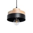 GloboStar® RUHIEL 01233 Μοντέρνο Κρεμαστό Φωτιστικό Καμπάνα Μονόφωτο 1 x E27 IP20 Μαύρο Μέταλλο με Μπεζ Ξύλο - Μ18 x Π18 x Υ12cm