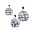 GloboStar® BOUQUET 01249 Μοντέρνο Κρεμαστό Φωτιστικό Μπάλα Τρίφωτο 3 x E27 IP20 Ασημί Μέταλλο με Μωβ Κρύσταλλο - Μ66 x Π19 x Υ24cm