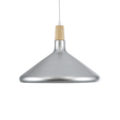 GloboStar® FELICITA 01276 Μοντέρνο Κρεμαστό Φωτιστικό Καμπάνα Μονόφωτο 1 x E27 IP20 Ασημί Μέταλλο με Μπεζ Ξύλο - Μ40 x Π40 x Y30cm