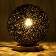 GloboStar® OCEANA 01338 Boho Επιτραπέζιο Φωτιστικό Πορτατίφ Μονόφωτο Μαύρο Ξύλινο Ψάθινο Rattan Φ20 x Υ22cm