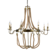 GloboStar® BAVARIAN 01405 Vintage Κρεμαστό Φωτιστικό Ανάρτηση Πολύφωτο 8 x E14 IP20 Μπρούτζινο Μέταλλο με Μπεζ Σχοινί - Μ87 x Π87 x Y80cm