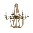 GloboStar® BAVARIAN 01405 Vintage Κρεμαστό Φωτιστικό Ανάρτηση Πολύφωτο 8 x E14 IP20 Μπρούτζινο Μέταλλο με Μπεζ Σχοινί - Μ87 x Π87 x Y80cm