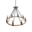 GloboStar® MILLBANK 01423 Vintage Κρεμαστό Φωτιστικό Πλέγμα Πολύφωτο 8 x E27 IP20 Μαύρο Μέταλλο με Μπεζ Σχοινί - Μ80 x Π80 x Y54cm