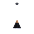 GloboStar® SHADE 00906 Μοντέρνο Κρεμαστό Φωτιστικό Καμπάνα Μονόφωτο 1 x E27 IP20 Μαύρο Μέταλλο με Μπεζ Ξύλο - Μ23 x Π23 x Υ22cm