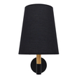 GloboStar® LYDFORD 01432 Μοντέρνο Επιτοίχιο Φωτιστικό Απλίκα Μονόφωτο 1 x E27 IP20 Μαύρο Ύφασμα, Μαύρο Μέταλλο με Μπέζ Ξύλο - Μ20 x Π28 x Υ36cm