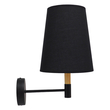GloboStar® LYDFORD 01432 Μοντέρνο Επιτοίχιο Φωτιστικό Απλίκα Μονόφωτο 1 x E27 IP20 Μαύρο Ύφασμα, Μαύρο Μέταλλο με Μπέζ Ξύλο - Μ20 x Π28 x Υ36cm