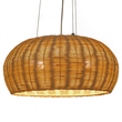 GloboStar® DE LA MER 01624 Boho Κρεμαστό Φωτιστικό Καμπάνα Τρίφωτο 3 x E27 IP20 Μπεζ Ξύλο - Μ45 x Π45 x Υ24cm