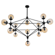 GloboStar® SENTINEL 01637 Μοντέρνο Φωτιστικό Οροφής Πλέγμα Πολύφωτο 15 x E27 IP20 Μαύρο Μέταλλο με μελί Γυαλί - Μ150 x Π150 x Υ115cm
