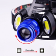 GloboStar® 79056 Επαναφορτιζόμενος Φακός Κεφαλής LED 1 x CREE XHP50 20W & 2 x CREE COB 10W 3000lm με 3 Modes - PIR Ανιχνευτή-Αισθητήρα Κίνησης & 2 x Μπαταρίες 18650 2400mAh Li-ion Αδιάβροχος IP54 Ψυχρό Λευκό 6000K