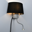 GloboStar® ELEGANT 01492 Μοντέρνο Επιτοίχιο Φωτιστικό Απλίκα με LED Βραχίονα Δίφωτο 1 x E27 IP20 Μαύρο Ύφασμα με Ασημί Μέταλλο - Μ26.5 x Π15 x Υ43cm