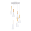 GloboStar® DILLON 00629 Μοντέρνο Κρεμαστό Φωτιστικό Καμπάνα Πολύφωτο 6 x E27 IP20 Λευκό Μέταλλο με Μπεζ Ξύλο - Μ52 x Π52 x Y130cm