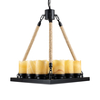 GloboStar® DOME 10001021 Vintage Κρεμαστό Φωτιστικό Ανάρτηση Πολύφωτο 9 x E27 Μαύρο Μέταλλο, Μπεζ Σχοινί με Μπεζ Όνυχα - Μ68 x Π60 x Υ50cm