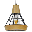 GloboStar® AKRON 10001133 Μοντέρνο Κρεμαστό Φωτιστικό Πλέγμα Μονόφωτο 1 x E27 IP20 Μπεζ Ξύλο με Μαύρο Μέταλλο - Μ19 x Π19 x Υ22cm