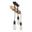 GloboStar® JOLLY 00605 Vintage Κρεμαστό Φωτιστικό Ανάρτηση Τρίφωτο 3 x E27 IP20 Μαύρο Μέταλλο, Καφε Ξύλο με Μαύρο Πλαστικό - Μ55 x Π6 x Υ30cm έως Y115cm max