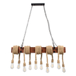 GloboStar® VIKING 00607 Vintage Κρεμαστό Φωτιστικό Ανάρτηση Πολύφωτο 10 x E27 Μαύρο Μέταλλο, Καφε Ξύλο με Μπεζ Σχοινί - Μ108 x Π11 x Υ96cm έως Y220cm max