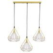 GloboStar® EIFFEL 61571 Vintage Κρεμαστό Φωτιστικό Ράγα Τρίφωτο 3 x E27 IP20 Χρυσό Μέταλλο με Λευκό Ύφασμα - Μ68 x Π25 x Υ130cm