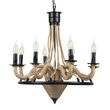 GloboStar® PENNSYLVANIA 00542 Vintage Κρεμαστό Φωτιστικό Ανάρτηση Πολύφωτο 8 x E14 IP20 Μαύρο Μέταλλο με Μπεζ Σχοινί - Μ64 x Π64 x Υ63cm