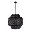 GloboStar® MALDIVES 00579 Boho Κρεμαστό Φωτιστικό Πλέγμα Μονόφωτο 1 x E27 IP20 Μαύρο Ξύλο - Μ56 x Π56 x Y54cm