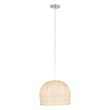GloboStar® BERMUDA 01708 Boho Κρεμαστό Φωτιστικό Καμπάνα Μονόφωτο 1 x E27 IP20 Μπεζ Ξύλο - Μ31 x Π31 x Y22cm