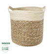 GloboStar® Artificial Garden KALYMNOS 20331 Διακοσμητικό Πλεκτό Καλάθι - Κασπώ Γλάστρα - Flower Pot Μπεζ με Καφέ Φ32cm x Υ28cm