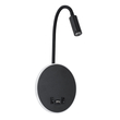 GloboStar® GOOSE 60883 Μοντέρνο Φωτιστικό Τοίχου - Απλίκα Ξενοδοχείου Bed Side LED 6W 600lm 36° & 360° AC 220-240V - Reading Light & 360° Κρυφός Φωτισμός - Φορτιστής USB 3A - Μ15.5 x Π15 x Υ30.5cm - Φυσικό Λευκό 4500K - Μαύρο - 3 Xρόνια Εγγύηση