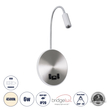 GloboStar® GOOSE 60884 Μοντέρνο Φωτιστικό Τοίχου - Απλίκα Ξενοδοχείου Bed Side LED 6W 600lm 36° & 360° AC 220-240V - Reading Light & 360° Κρυφός Φωτισμός - Φορτιστής USB 3A - Μ15.5 x Π15 x Υ30.5cm - Φυσικό Λευκό 4500K - Ασημί Νίκελ - 3 Xρόνια Εγγύηση