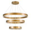 GloboStar® VENOM TRIO 61190-DECO Κρεμαστό Φωτιστικό Δαχτυλίδι-Κύκλος LED CCT 120W 14158lm 120° AC 220-240V - Εναλλαγή Φωτισμού μέσω Τηλεχειριστηρίου All In One Ψυχρό 6000K+Φυσικό 4500K+Θερμό 2700K Dimmable Φ40+60+80cm - Χρυσό Βούρτσας - 3 Years Warranty