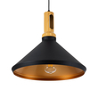 GloboStar® CALYPSO 01334-A Μοντέρνο Κρεμαστό Φωτιστικό Καμπάνα Μονόφωτο 1 x E27 IP20 Μαύρο & Χρυσό Μέταλλο με Μπεζ Ξύλο - Μ36 x Π36 x Υ30cm
