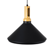 GloboStar® CALYPSO 01334-A Μοντέρνο Κρεμαστό Φωτιστικό Καμπάνα Μονόφωτο 1 x E27 IP20 Μαύρο & Χρυσό Μέταλλο με Μπεζ Ξύλο - Μ36 x Π36 x Υ30cm