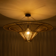 GloboStar® PALERMO 02153 Boho Φωτιστικό Οροφής Πλέγμα Μονόφωτο 1 x E27 IP20 Μπεζ Ξύλο - Μ100 x Π100 x Υ55cm