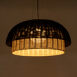 GloboStar® CORSICA 02216 Boho Κρεμαστό Φωτιστικό Καμπάνα Μονόφωτο 1 x E27 IP20 Μαύρο & Μπεζ Ξύλο - Μ70 x Π70 x Υ35cm