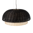 GloboStar® CORSICA 02216 Boho Κρεμαστό Φωτιστικό Καμπάνα Μονόφωτο 1 x E27 IP20 Μαύρο & Μπεζ Ξύλο - Μ70 x Π70 x Υ35cm