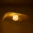 GloboStar® CINNABAR 01838 Boho Κρεμαστό Φωτιστικό Πλέγμα Μονόφωτο 1 x E27 IP20 Μπεζ Ξύλο - Μ100 x Π100 x Υ21cm