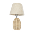 GloboStar® HASUMI 01956 Boho Επιτραπέζιο Φωτιστικό Πορτατίφ Μονόφωτο 1 x E27 AC220-240V IP20 - Φ23 x Υ40cm - Μπεζ Ξύλινο Ρατάν Πλέγμα με Μπεζ Καπέλο